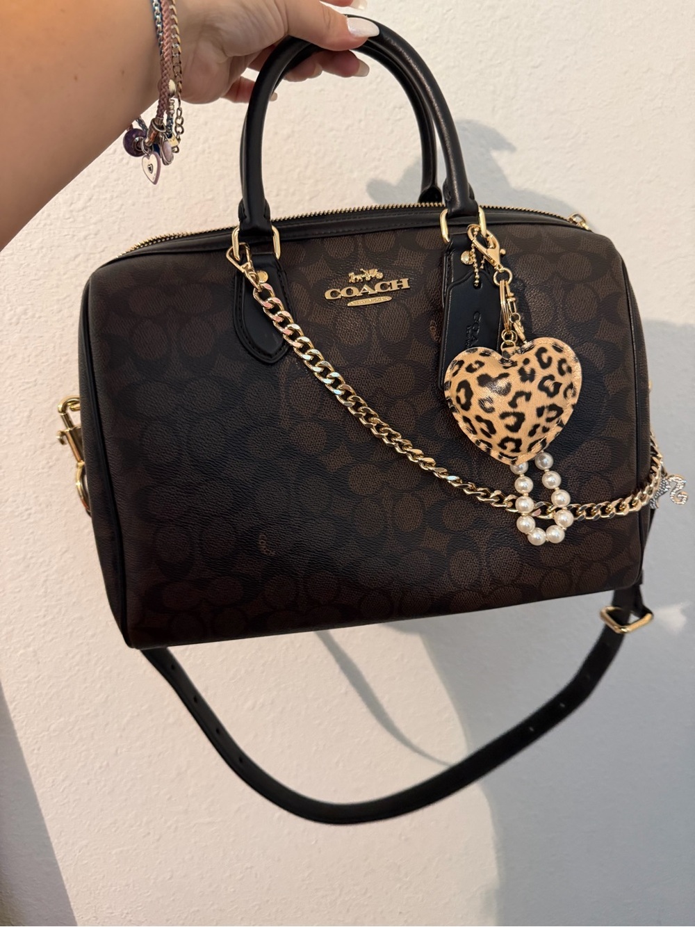 Coach Dark Brown Signature Satchel with Black Handles and Gold Hardware